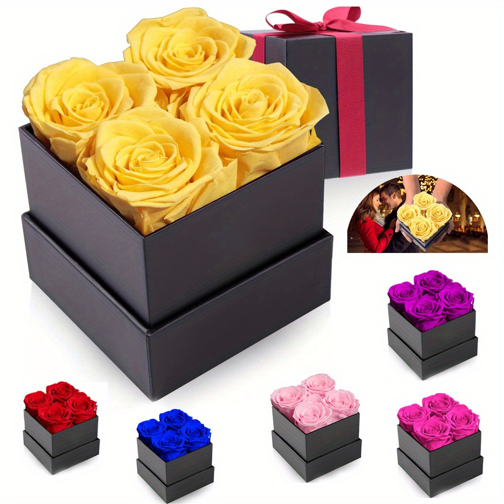 Paquete de caja de regalo de rosas eternas, rosas reales preservadas hechas  a mano en cúpula de cristal Beauty and The Beast Rose para aniversario