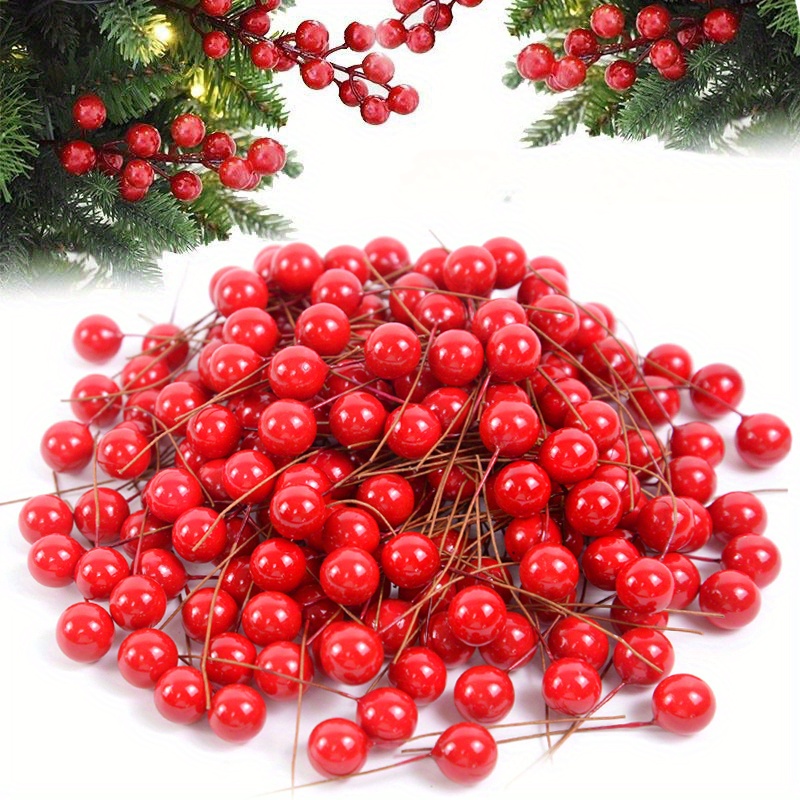 1pc, Artificial Holly Berry Stems Glitter Fake White Berries Christmas Tree  Wreaths Sprigs Crafts Decor Winter Berry Floral Picks Home Holiday Wedding