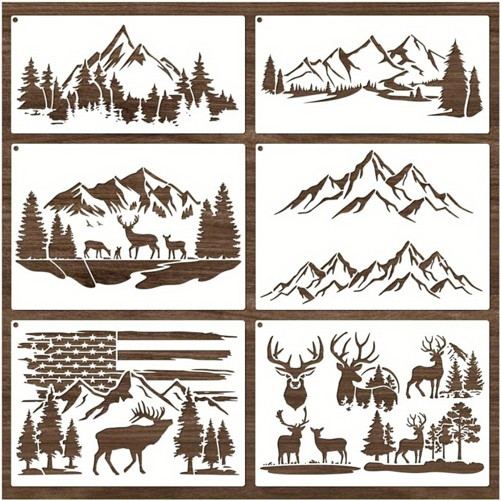 Wolf Stencils Forest Mountain Tree Stencil Template Stencils - Temu