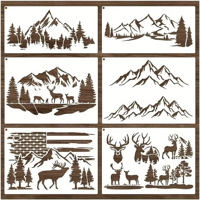 Mountain Stencils For Painting On Wood Burning Stencils And Patterns  Reusable Nature Deer Tree Stencils For Crafts Canvas Furniture Wall Drawing  Patte