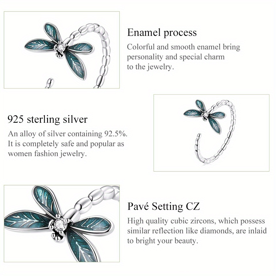 925 Sterling Silver Colorful Zircon Decor Dragonfly - Temu