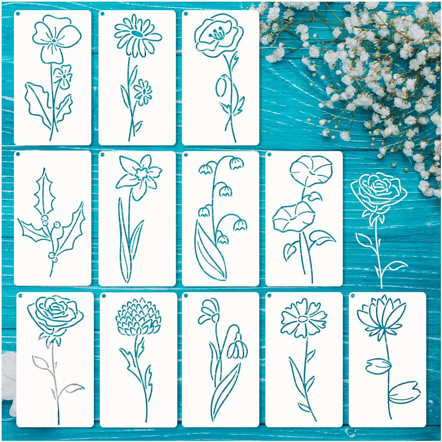Flowers 1)botanical Flower Stencils For Crafts Small - Temu
