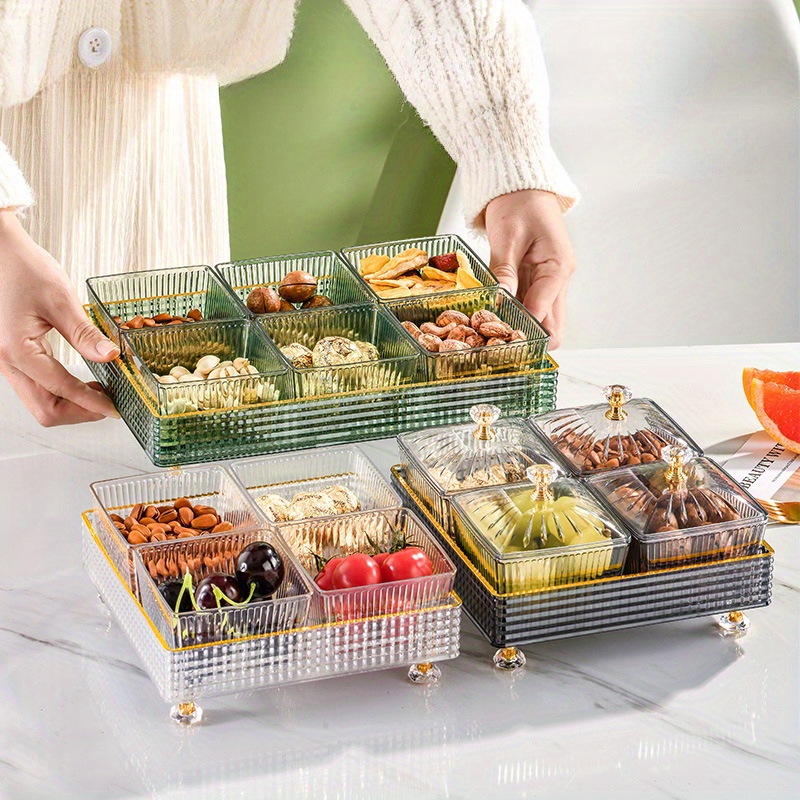 Acheter Assiette de fruits secs, plat divisé, boîte ronde transparente,  couvercle en fer avec plateau, Snack U4Z5