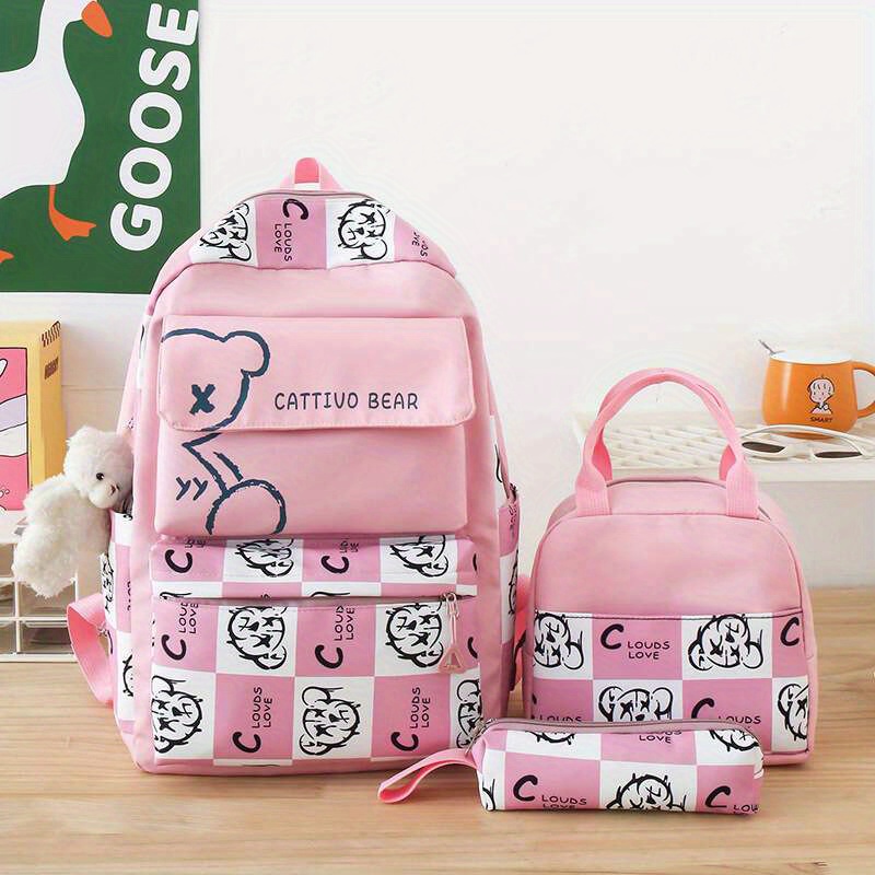3pcs new school girls schoolbag set contrasting color large capacity backpack with insulated lunch box bag