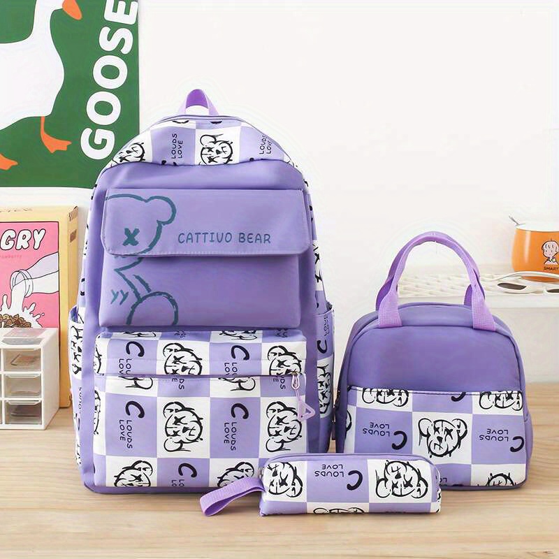 3pcs new school girls schoolbag set contrasting color large capacity backpack with insulated lunch box bag