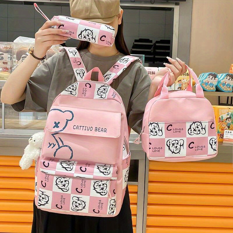 3 шт. Новый школьный комплект для девочек, рюкзак большой вместимости контрастного цвета с изолированной сумкой для ланча-бокса