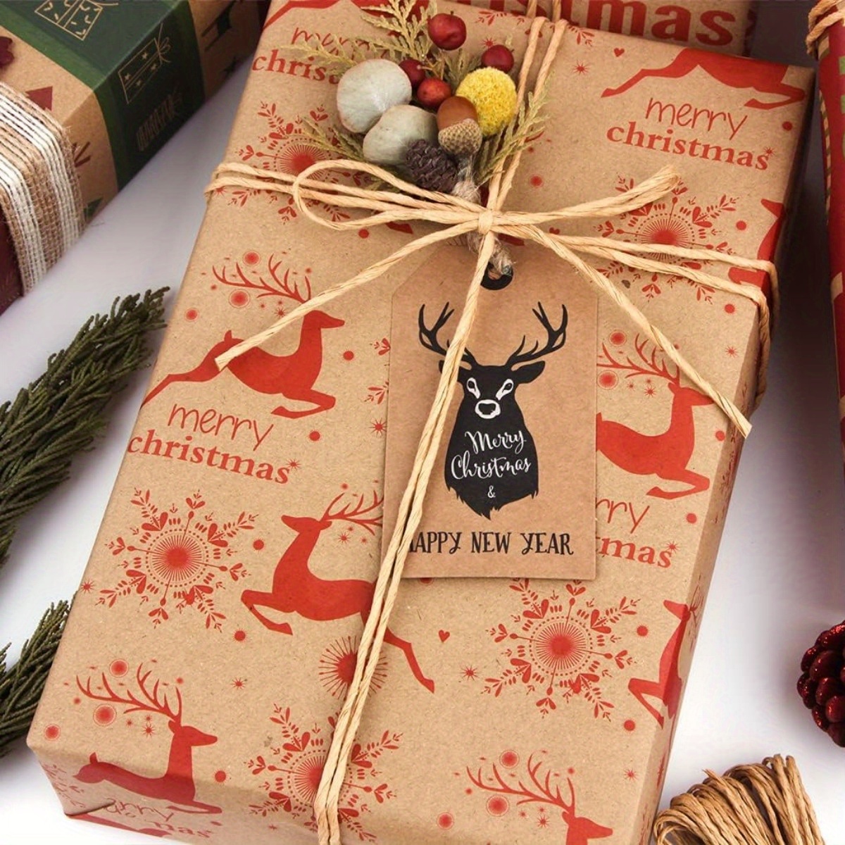 70x50cm Christmas Kraft Paper Christmas Diy Wrapping Paper Set