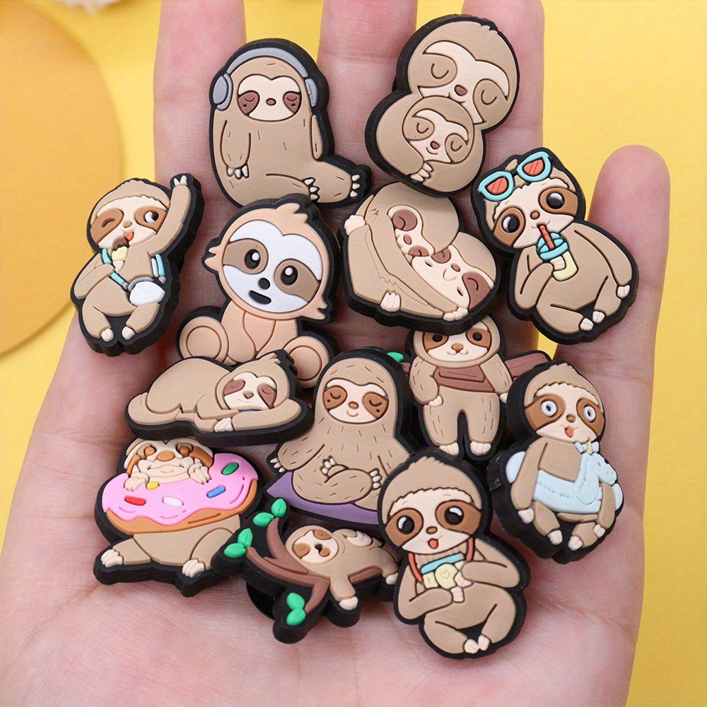 13Pcs PVC Sloth Family Bear Animals Charms For Clogs Sandals Decoration,  Shoes DIY Accessories For Women & Men