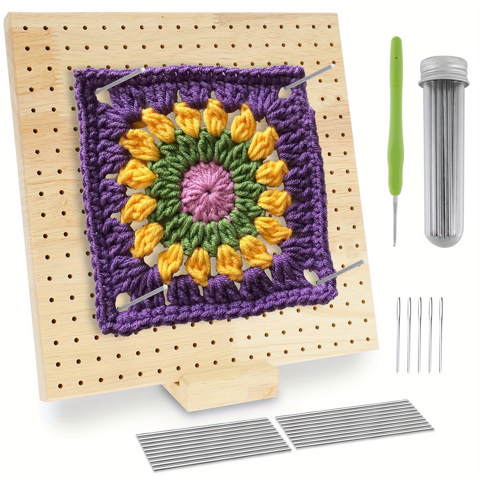 Handcrafted Wooden Blocking Board, Crochet Kits For Beginners Adults, Wooden Blocking Mat For Knitting With 20 Stainless Steel Pins And Pin  Holder T