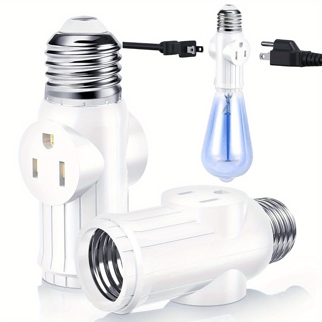 Adaptateur de douille d'ampoule à 3 broches, prise de lumière polarisée,  adaptateur de prise de courant vers prise, adaptateur de prise d'ampoule  pour terrasse, garage, porche (blanc, E12) : : Outils et