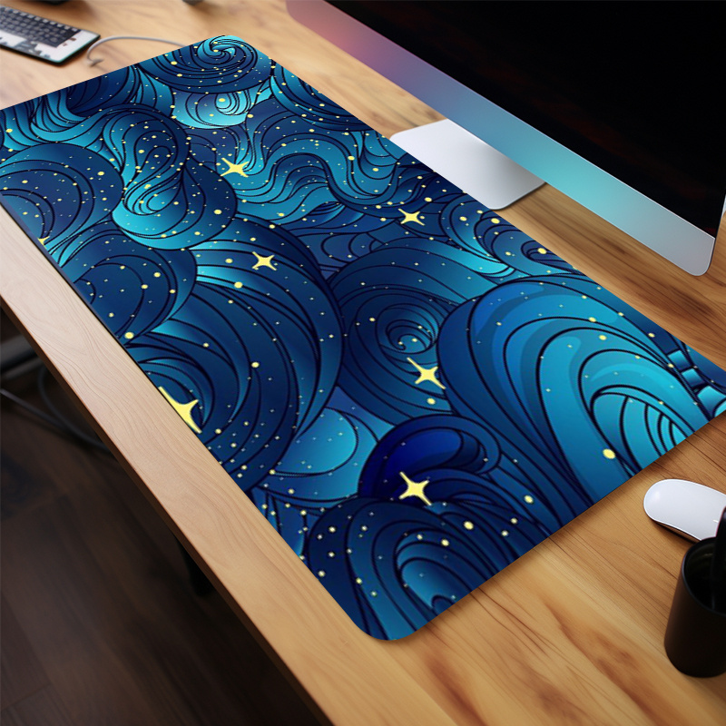Sparkling Blue Abstract Waves Mouse Pad Cool Gaming Desk Mat Temu
