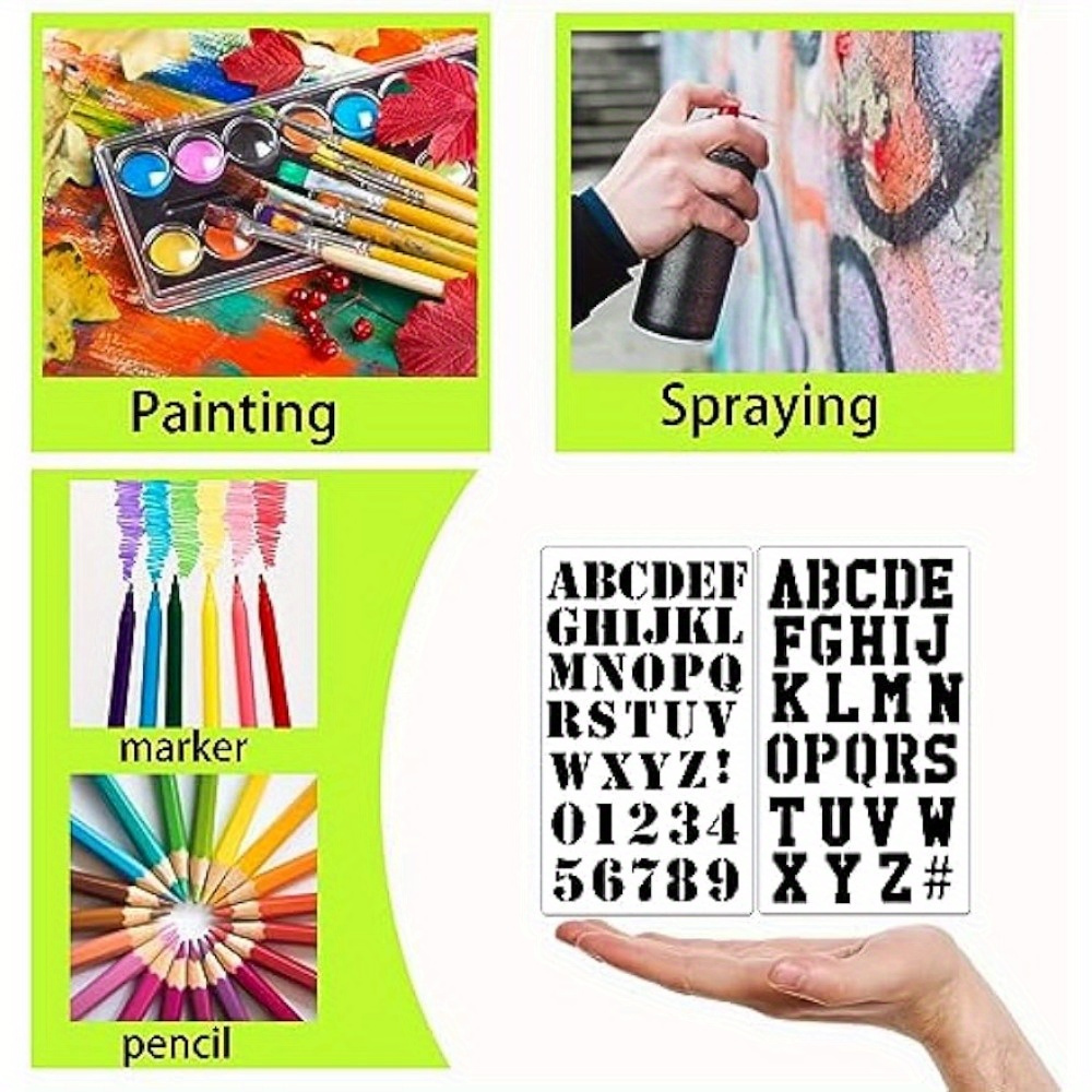 3 Inch Alphabet Letter Stencils for Painting - 70 Pack Letter and Number  Stencil Templates with Signs for Painting on Wood, Reusable Cursive Letters
