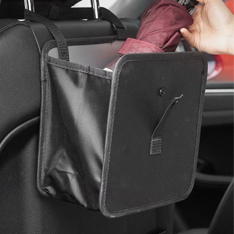 ABS+Leather Car Rubbish Bin Seat Back Hanging Litter Container Storage Box  - Grey