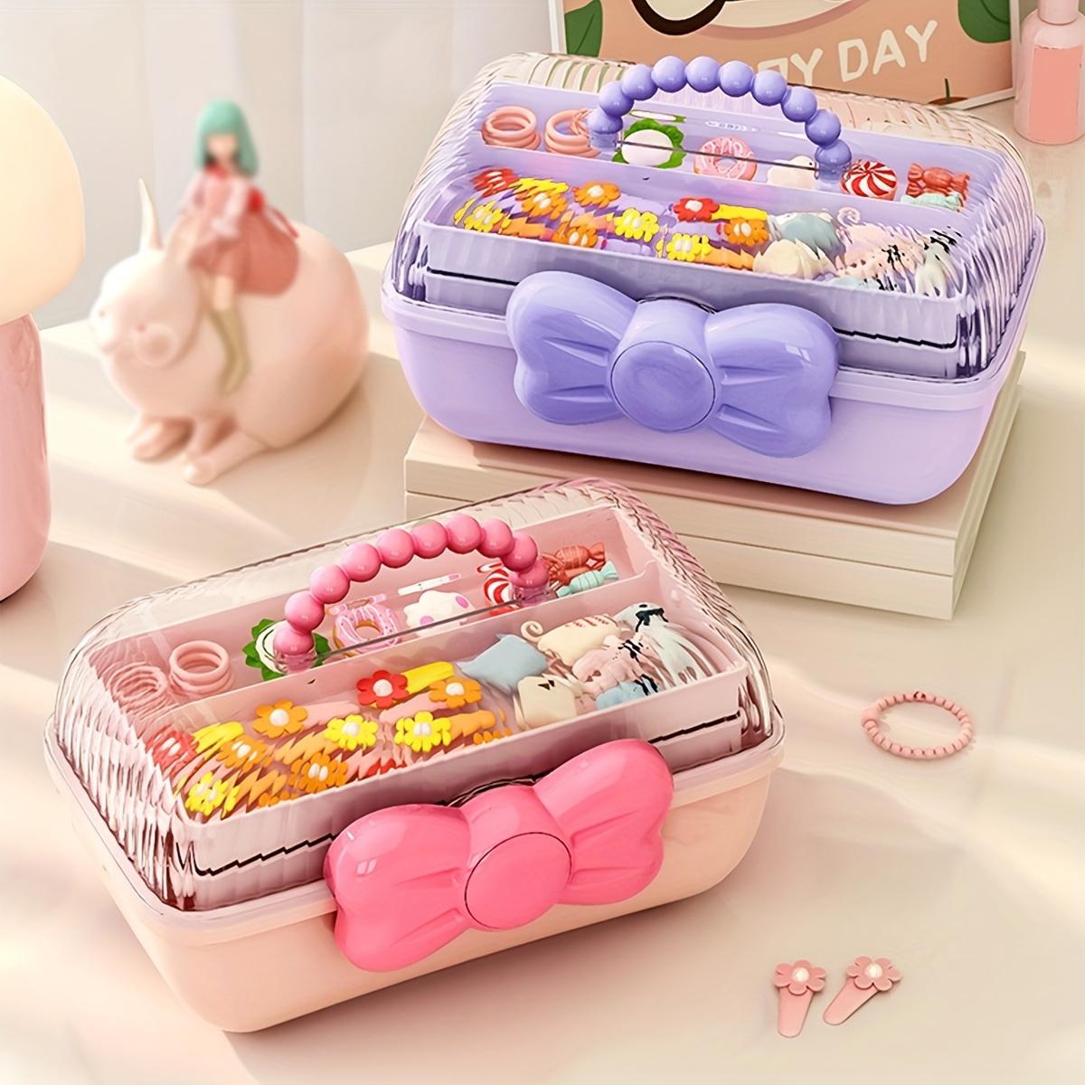 Lurrose Box hair barrettes hair clips storage case for storage cute jewelry  holder hair accessory container hair accessory organizer for girls plastic