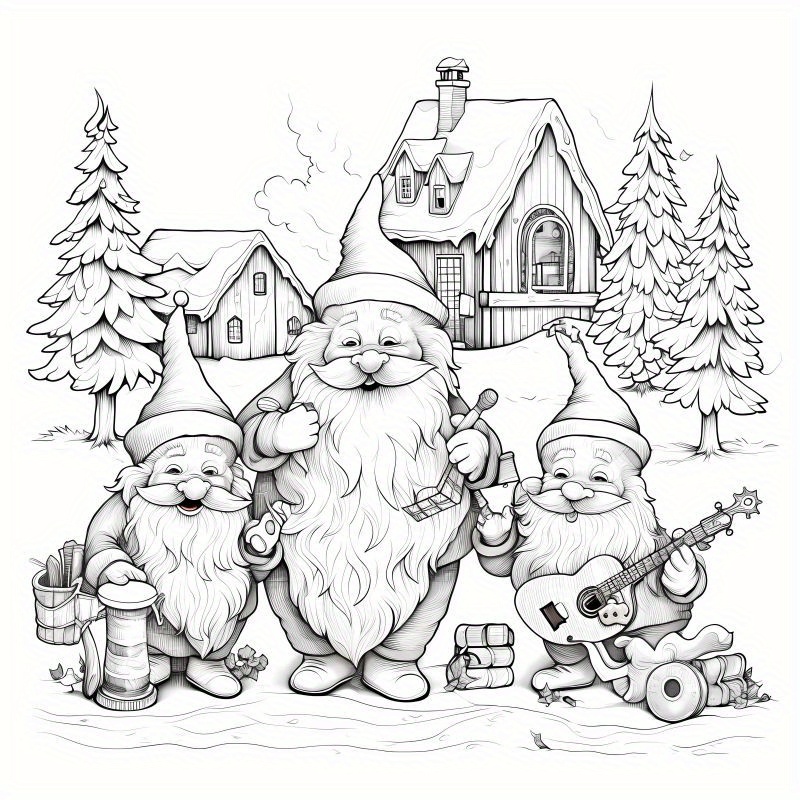 Cute Christmas Dwarf Gnomes Coloring Book 6 Pages 