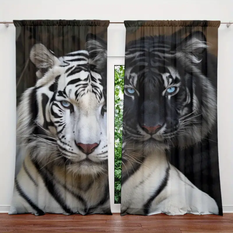 White Tiger Style Printed Curtain Home Decor Rod Pocket Temu