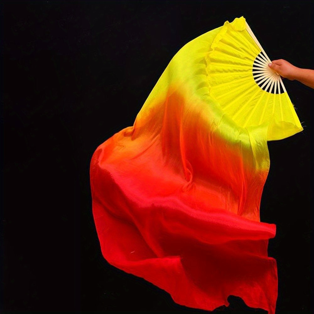 Women Belly Dancing Fan Gradient Long Silk Dance Fan Veil