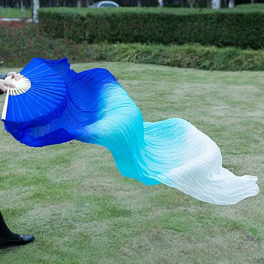 Women Belly Dancing Fan Gradient Long Silk Dance Fan Veil
