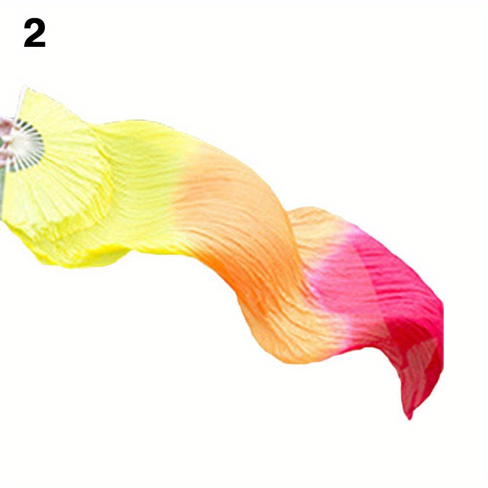 Women Belly Dancing Fan Gradient Long Silk Dance Fan Veil