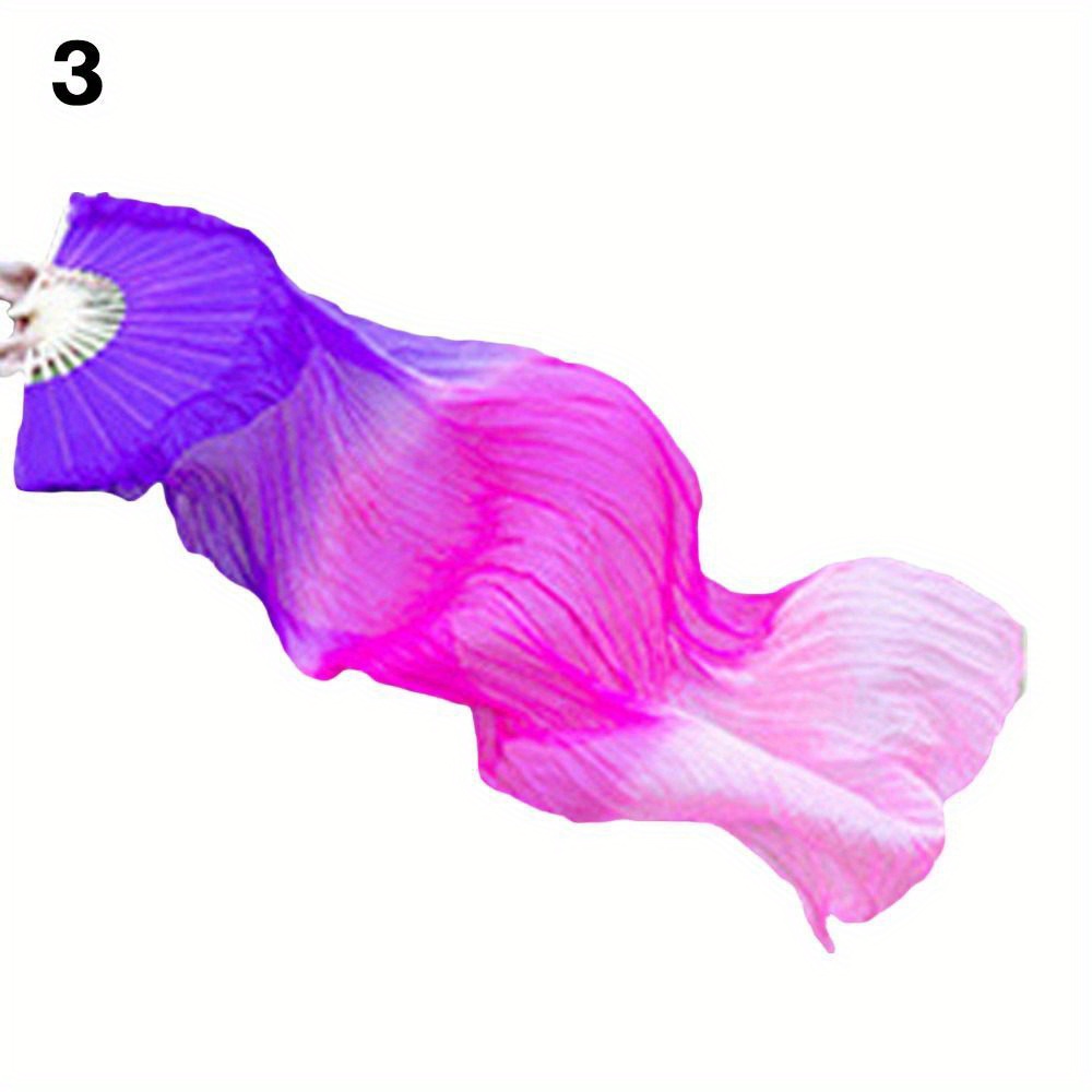 Women Belly Dancing Fan Gradient Long Silk Dance Fan Veil