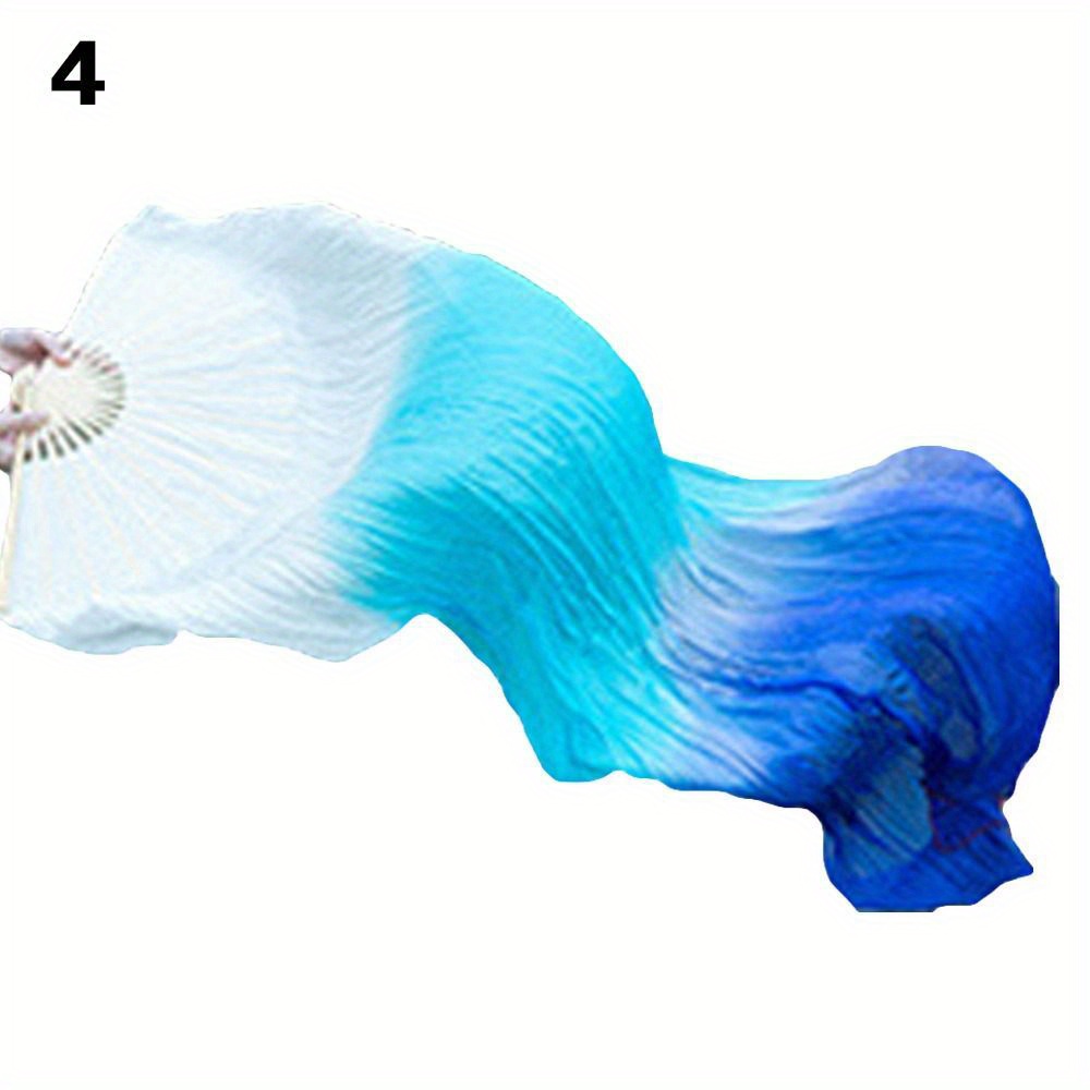 Women Belly Dancing Fan Gradient Long Silk Dance Fan Veil