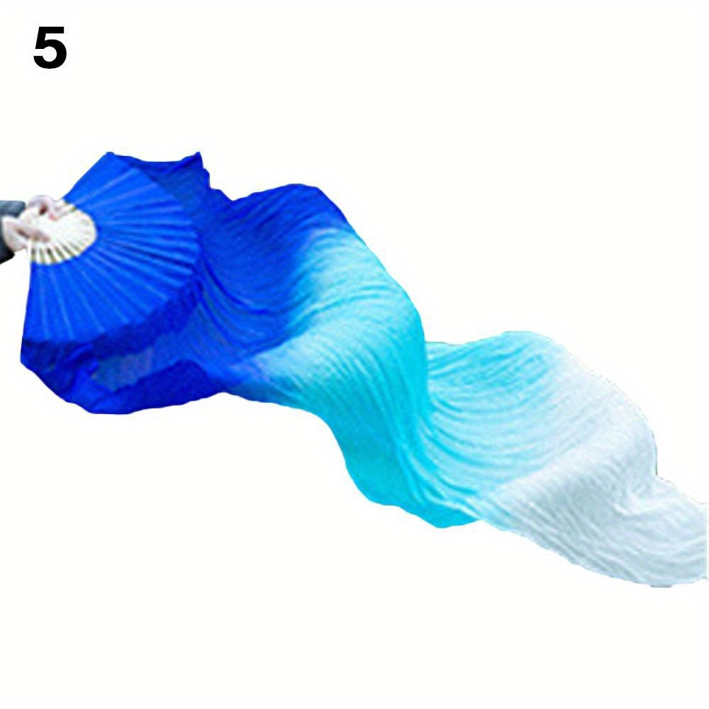 Women Belly Dancing Fan Gradient Long Silk Dance Fan Veil