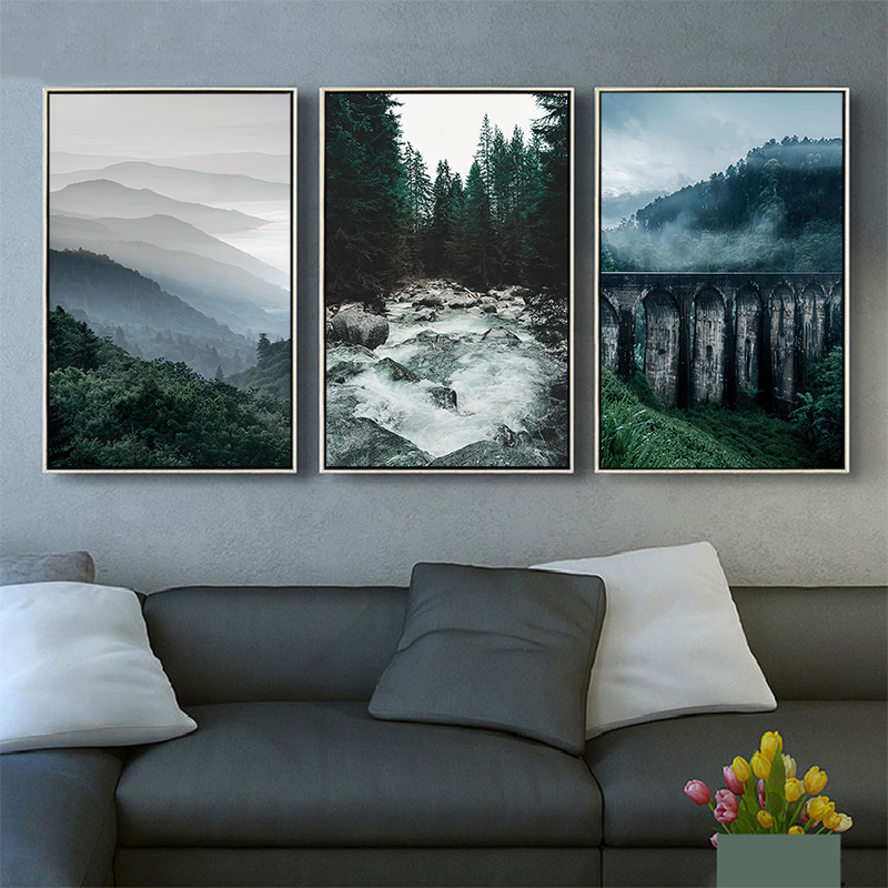 Forest Landscape Cloud And Mist Canvas Poster Nordic - Temu