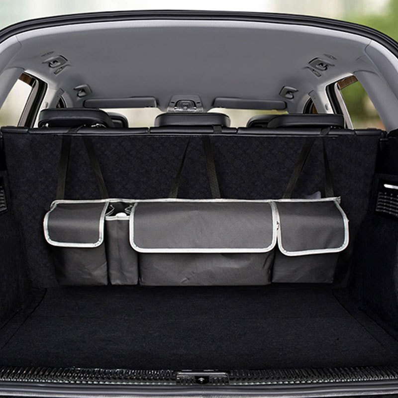 1 Stück Kofferraum-Organizer, 35,43 * 4,72 * 9,84 Zoll / * 90 * 12 * 25 cm,  dicke Rücksitz-Kofferraum-Aufbewahrungstasche mit 4 Taschen und 3