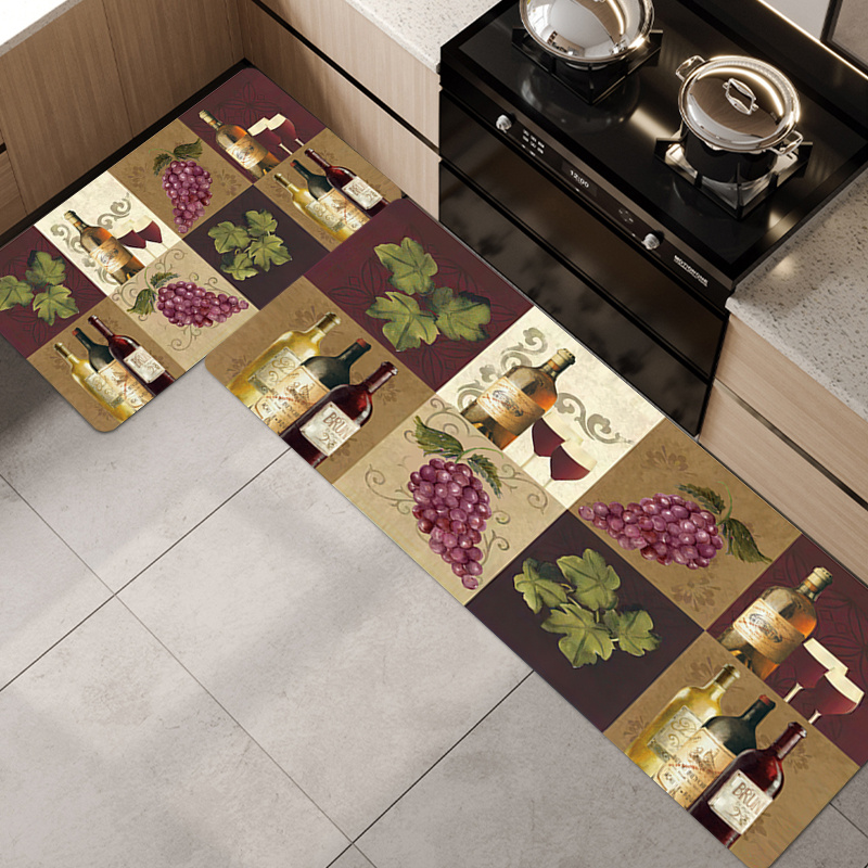 Leaves Pattern Kitchen Carpet Waterproof Oilproof Home Entrance