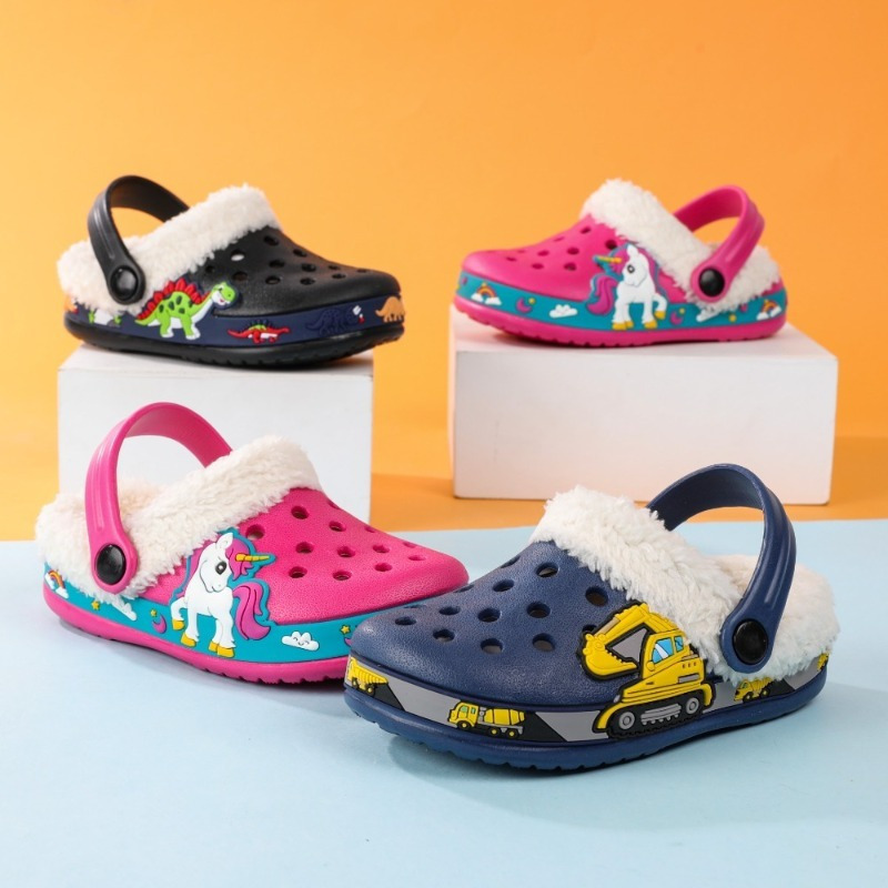 Cute Cartoon Plus Fleece Clogs For Girls Comfortable Lightweight Anti Slip Clogs For Indoor Outdoor Winter