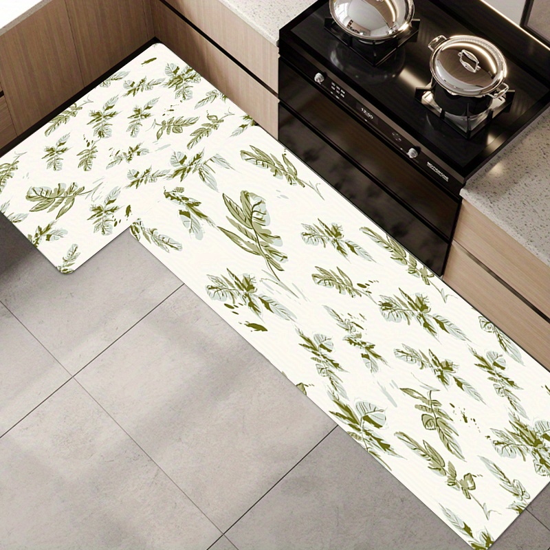 Leaves Pattern Kitchen Carpet Waterproof Oilproof Home Entrance