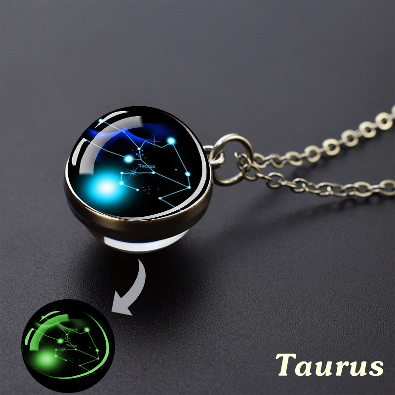 1pc 12 constellation necklace starry sky luminous glass ball pendant necklace for men women taurus 13