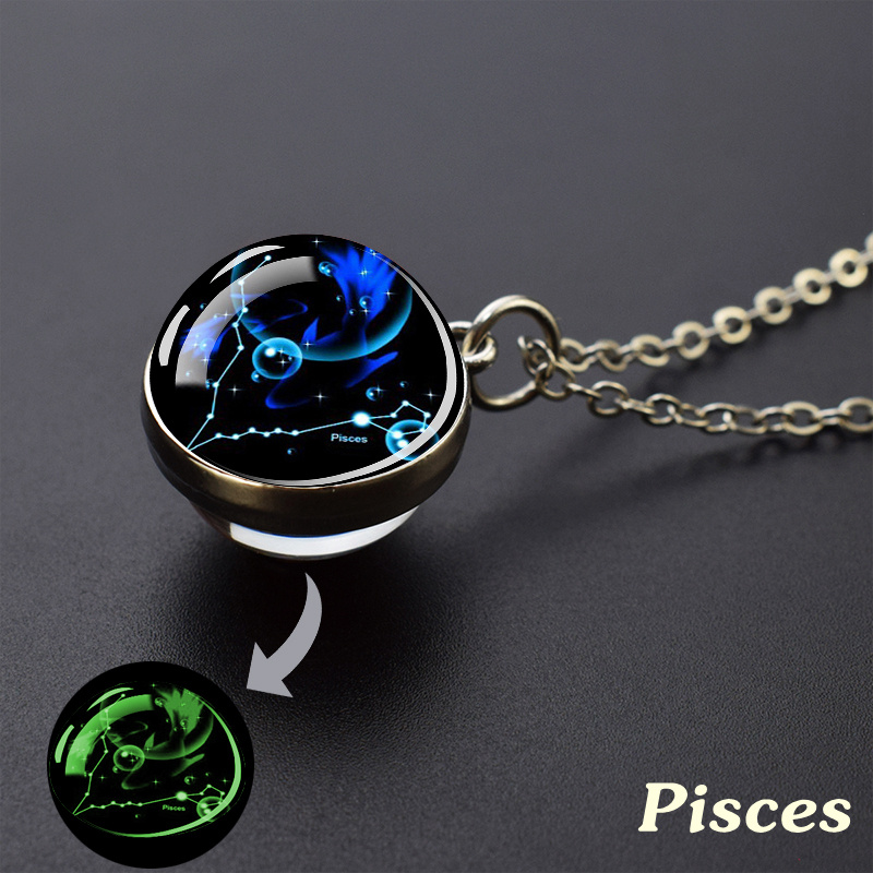 Image of 12 Constellation Necklace Starry Sky Luminous Zodiac Glass Ball Pendant Necklace Christmas In The Dark