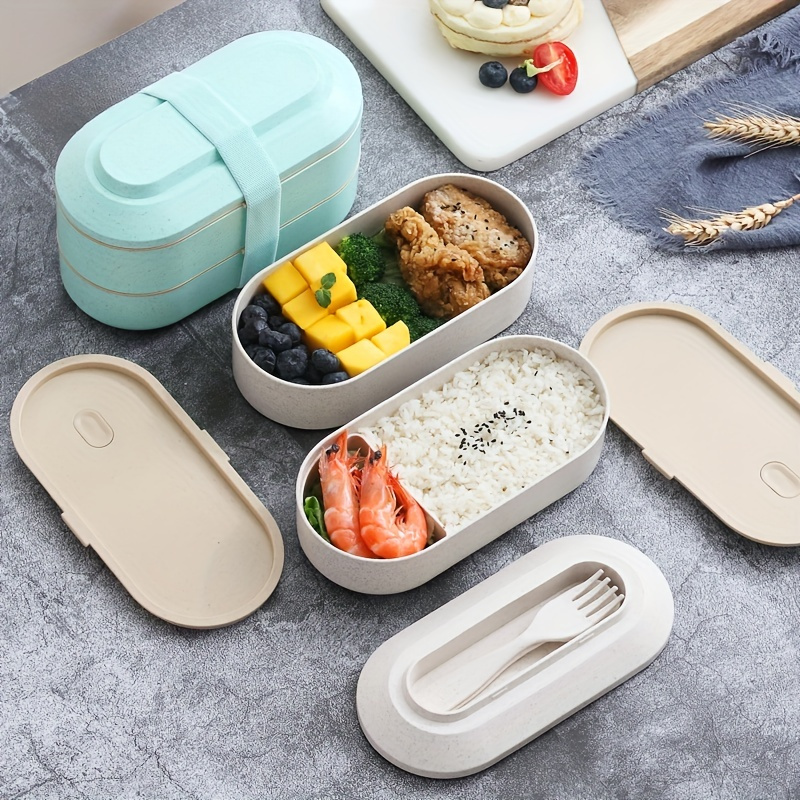 2-layer Bento Box, Leakproof Lunch Containers, Cute Lunch Boxes, Dishwasher  Microwave Safe, Lunch Food Container, Stackable Bento Lunch Box With Spoon  And Fork, Home Kitchen Supplies - Temu