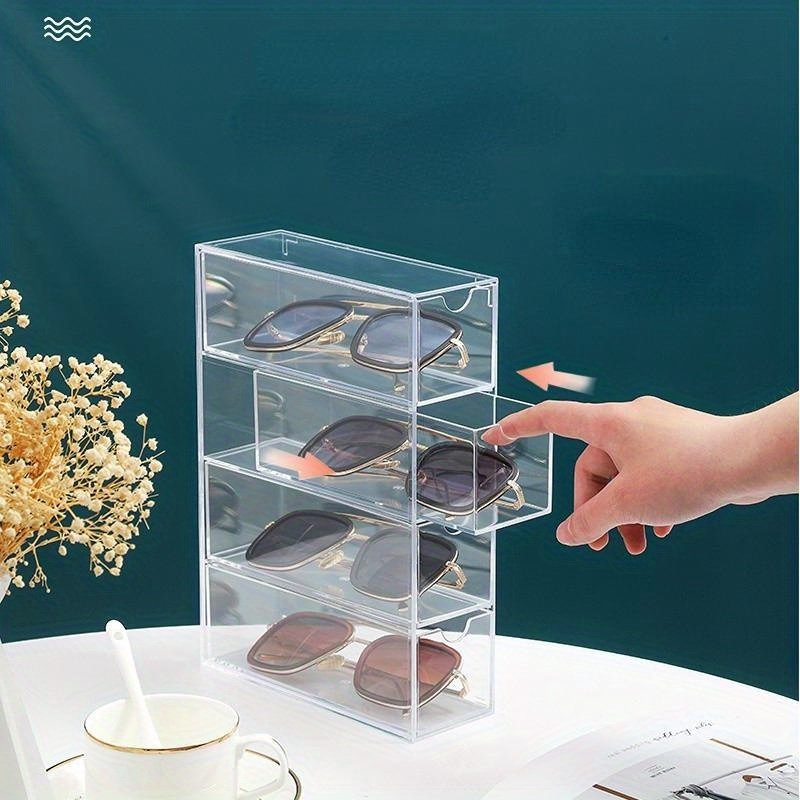 1 Stück Transparente Aufbewahrungsbox, 4-lagige Brillen-Aufbewahrungsbox,  Acryl-Schubladen-Make-up-Organizer, Stapelbarer Display-Halter