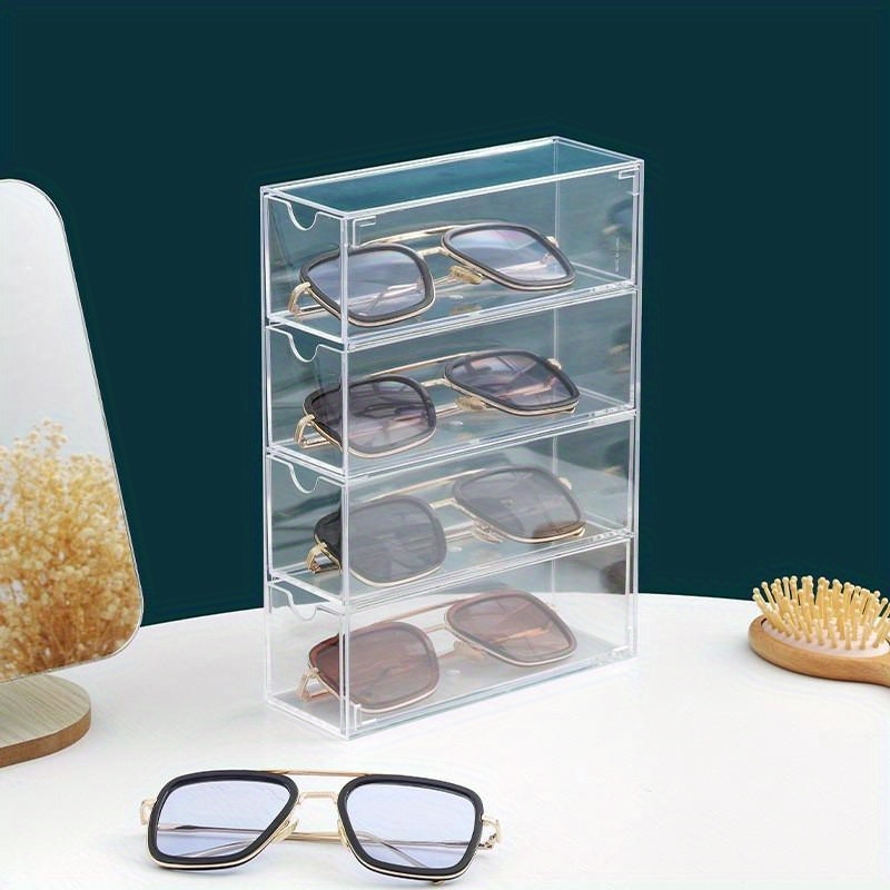 1pc Clear 4 Layers Glasses Storage Box, Large Capacity Cosmetic