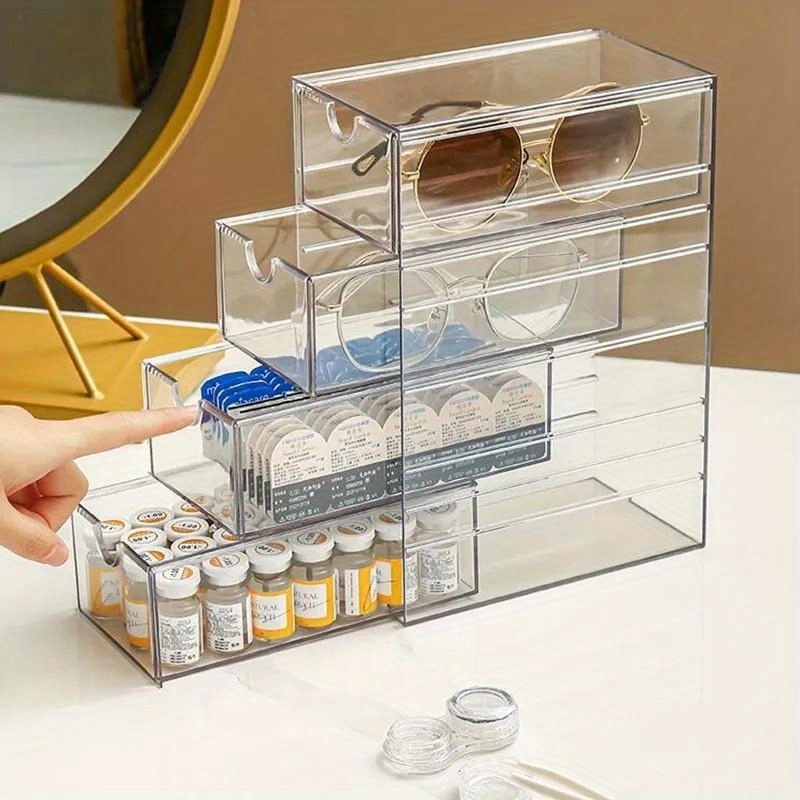 1 Stück Transparente 4-lagige Brillen Aufbewahrungsbox, Große