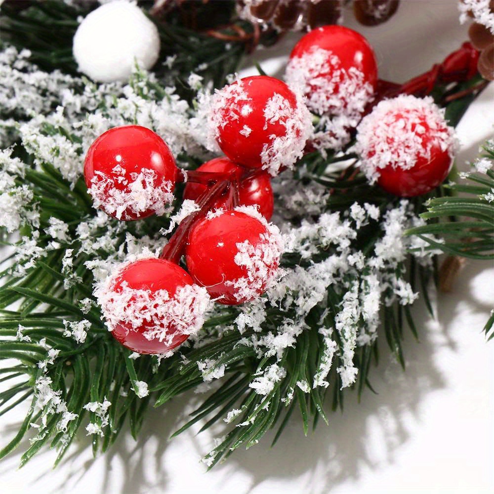 5pcs Artificial Flower Fake Snow Frost Pine Branch Cone Berry Holly Diy  Xmas Tree Ornament Home Christmas Decor Supplies Gift