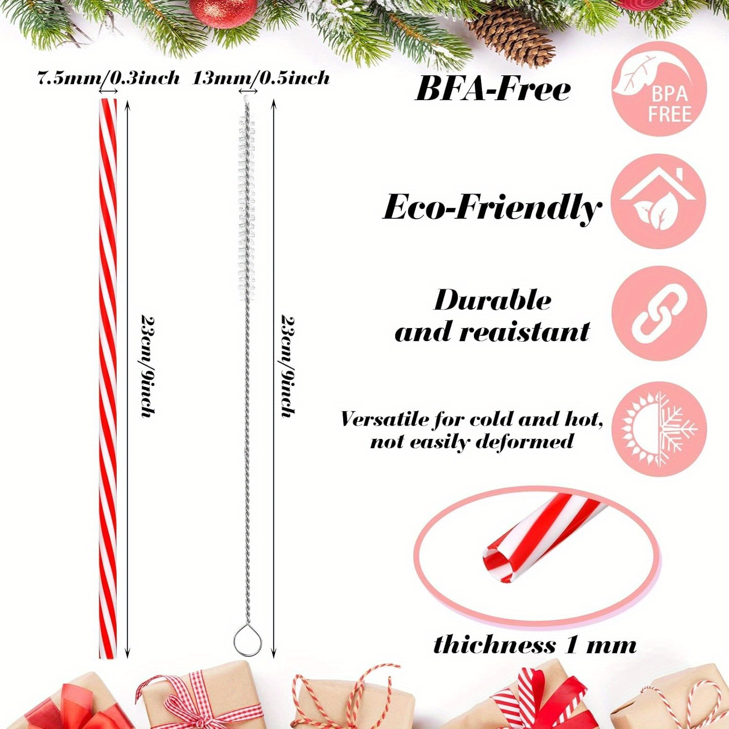 Christmas Drinking Straws Reusable Xmas Theme Party Plastic Straw