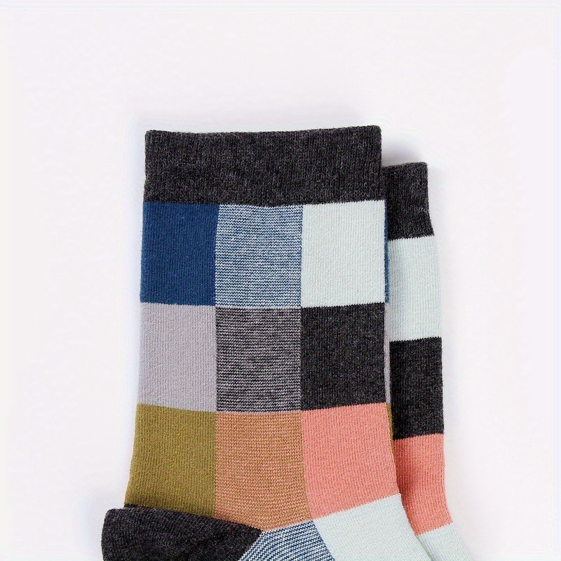 Men's Plaid Cotton Mid Calf Socks - 5 Pairs