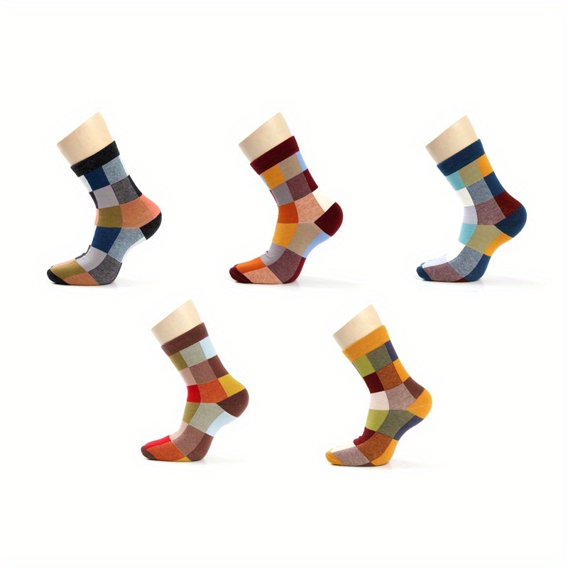 Men's Plaid Cotton Mid Calf Socks - 5 Pairs