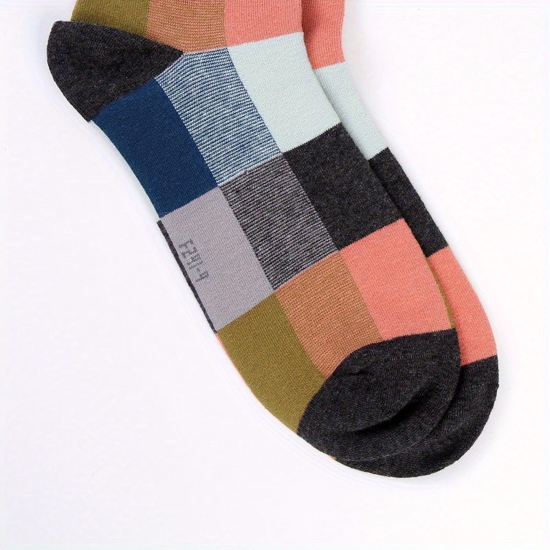 Men's Plaid Cotton Mid Calf Socks - 5 Pairs