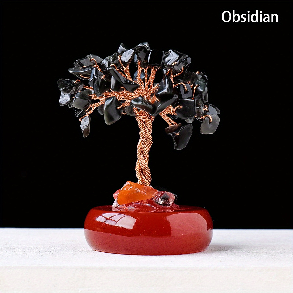 Copper Wire Bonsai Tree Sculpture on an Obsidian Base,  UK