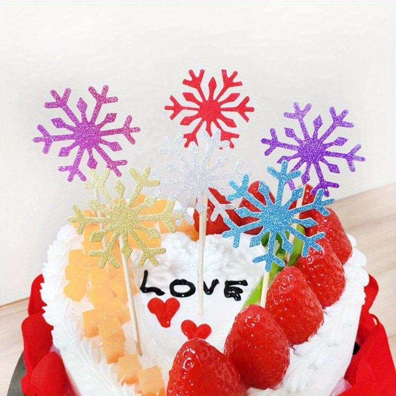 10pcs Snowflake Cake Decorations For Christmas Party Birthday Wedding