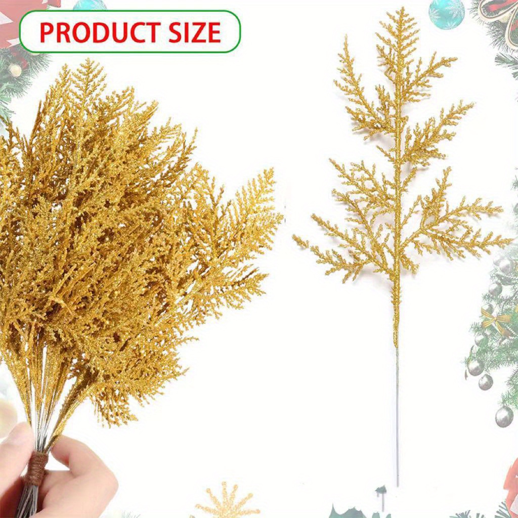 12pcs Artificial Pine Needle Branches Sparkling Christmas Flowers