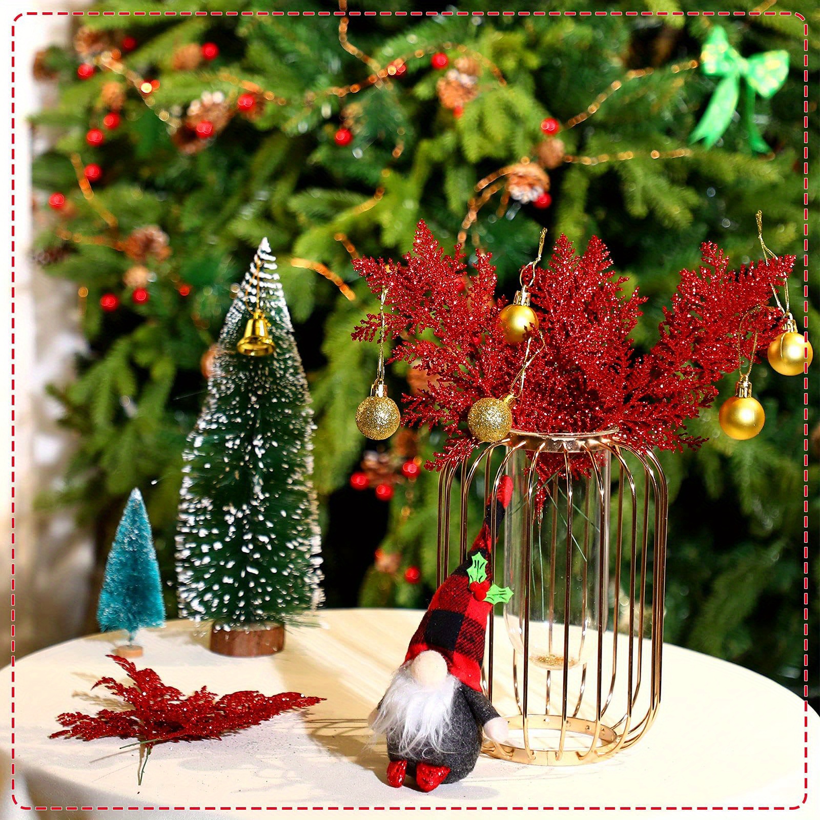 Artificial Pine Needles Branch Glitter Christmas - Temu
