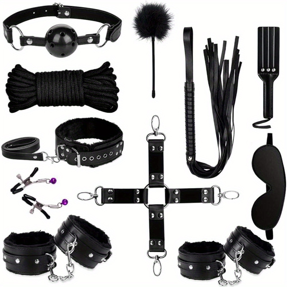 11PCS-Bandage-BDSM-Set-Anal-Plug-Handcuffs-Strap-Whip-Rope-Kit-Couples-Sex- Toys