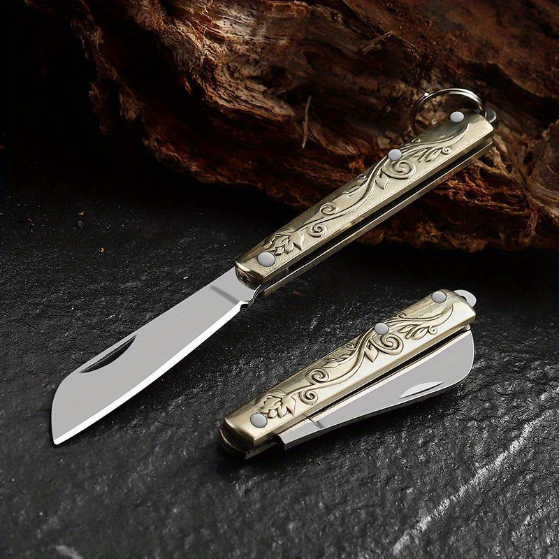 1pc Mini Brass Folding Knife Keychain Pendant, Sharp Pocket Knife