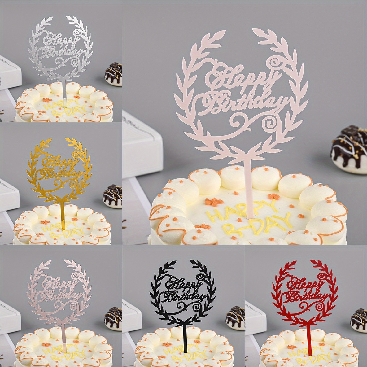 Gold Happy Birthday Cake Topper Plastic - 3D Double Sided Cursive Happy  Birthday Sign for Cake with Bow, Idea for Birthday Cake Decoration and