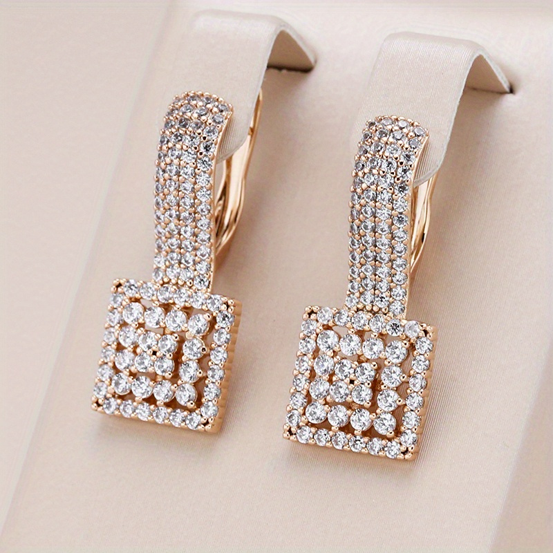 

Classic Zircon Party Woman Big Earrings Rose Golden Square Ethnic Bridal Antique Wedding Jewelry